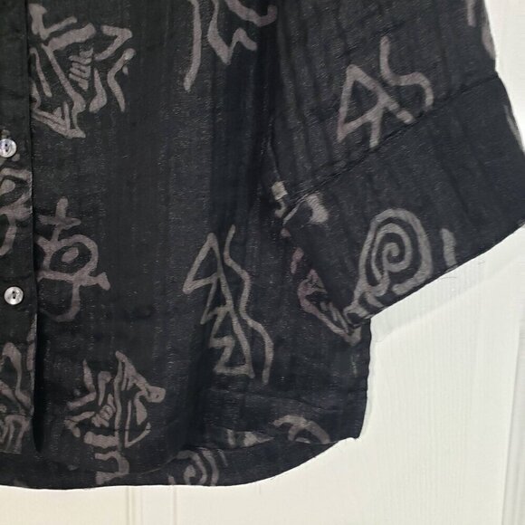 Chicos 0 Linen Silk Shirt Artsy Oversized Black Button Front Womens Size XS - Picture 3 of 10